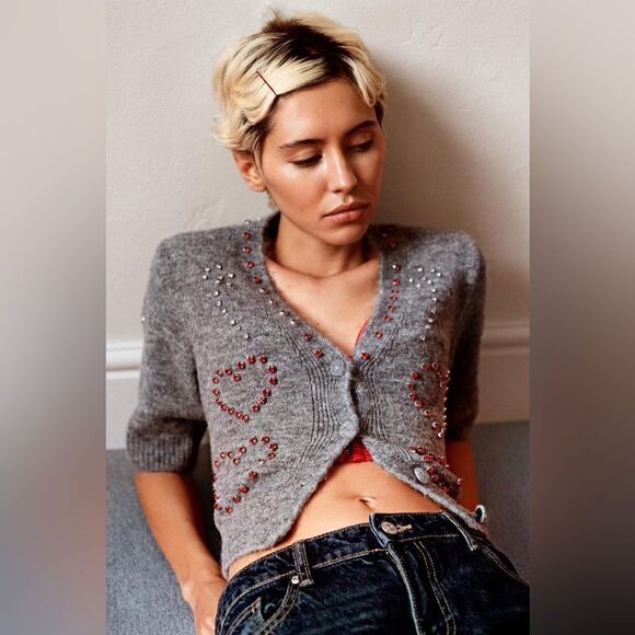 ZARA HEART BEADED KNIT CARDIGAN - Picture 9 of 14